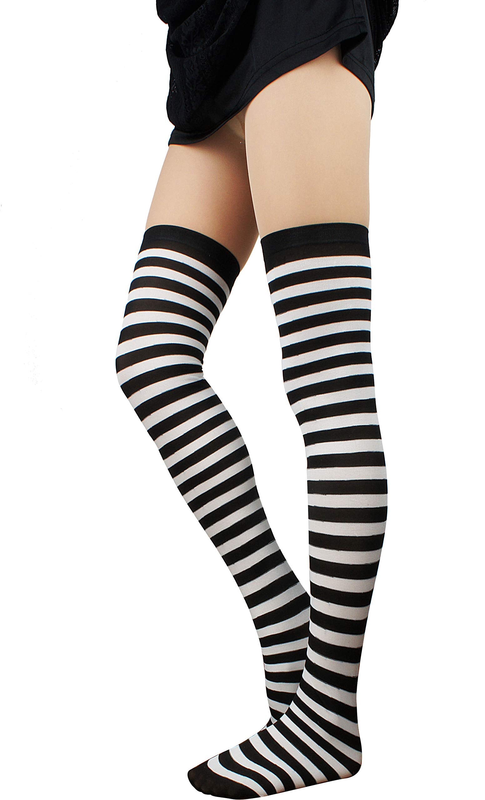 Women's Extra Long Striped Socks Over Knee High Opaque Stockings