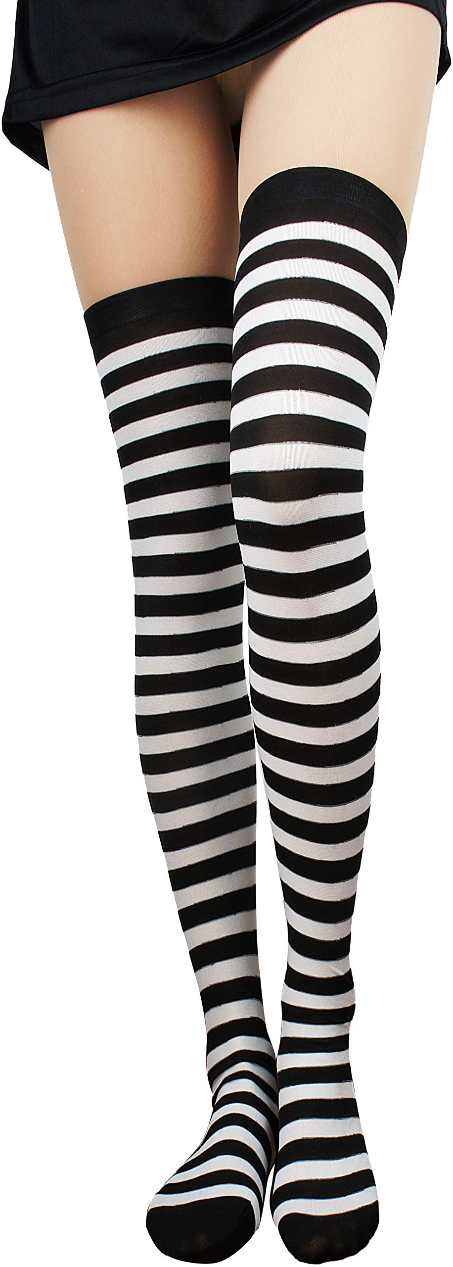 Women's Extra Long Striped Socks Over Knee High Opaque Stockings
