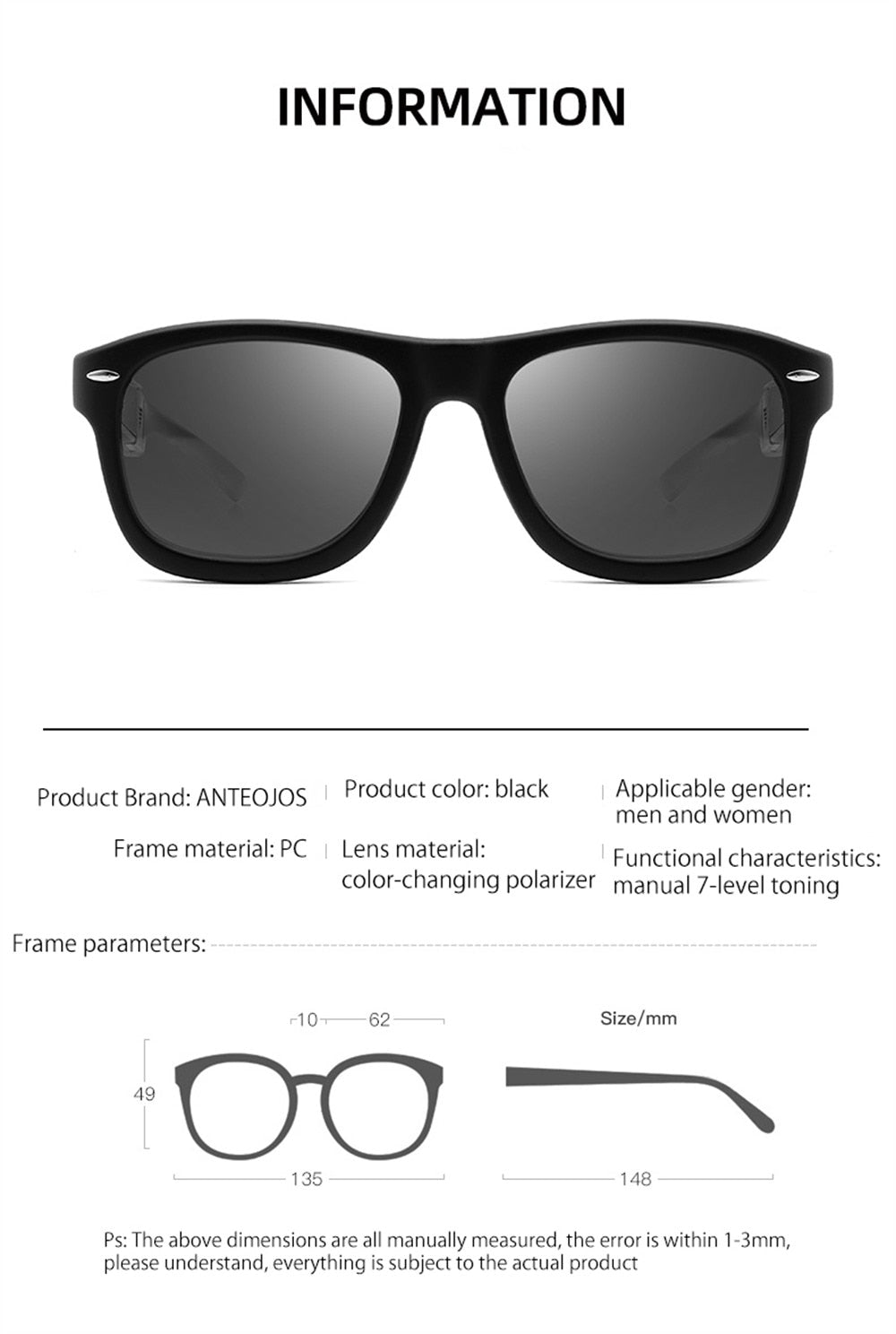 Zilead 7-level Adjustable Tint Changing Sunglasses Polarized Smart Glasses