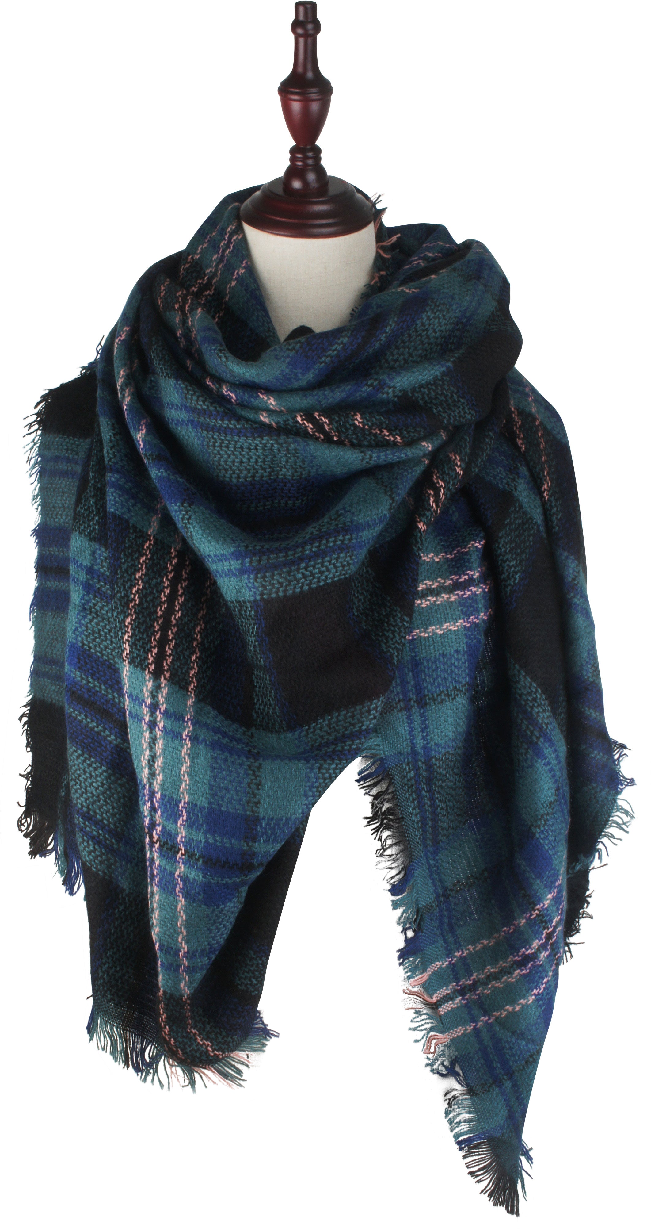 Women's Plaid Blanket Winter Scarf Warm Wrap Oversized Shawl Cape