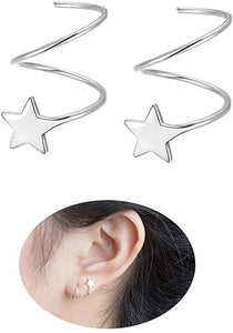 925 Sterling Silver Star Earrings for Women Teen Girls Fashion Star Wrap Earrings
