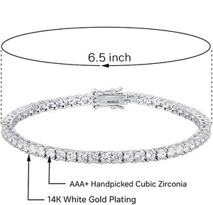 14K Gold Plated Cubic Zirconia Classic Tennis Bracelet | Gold Bracelets for Women | Size 6.5-7.5 Inch