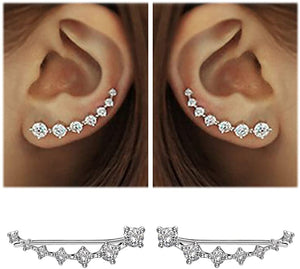 7 Crystals Ear Cuffs Hoop Climber S925 Sterling Silver Hypoallergenic Women Earrings