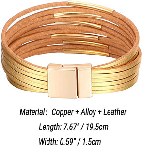Women Multi-Layer Leather Wrap Bracelet Handmade Wristband Braided Rope Cuff Bangle with Magnetic Buckle Jewelry