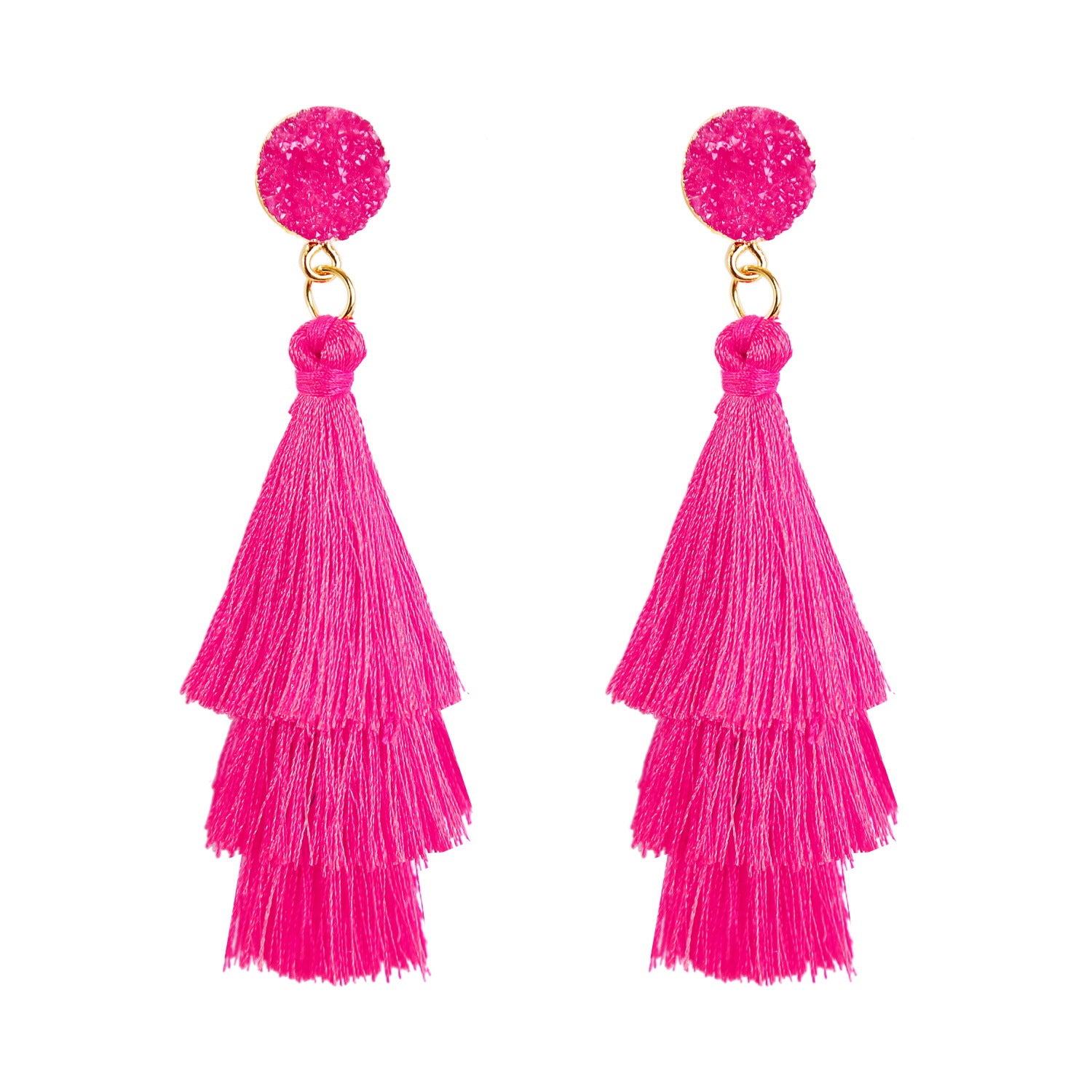 Colorful Layered Fashion Tassel Earrings Bohemian 3 Tier Fringe Statement Big Dangle Drop Earrings for Women Teen Girls Party Vacation Birthday Everyday Jewelry Gift Druzy Stud Post