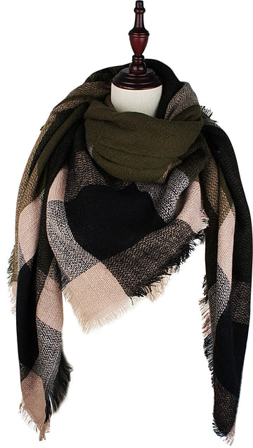 VIVIAN & VINCENT Sciarpa Triangolare Scialle Donna – Plaid Morbido In Acrilico Cashmere, Beige Tartan, Taglia Unica (140x140x240 Cm)