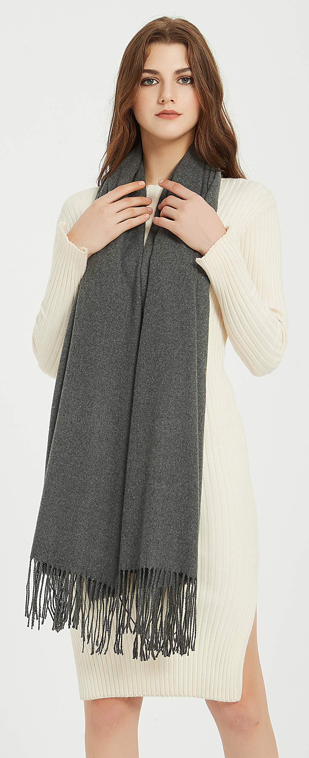 Soft Elegant Solid Color Virgin Wool Cashmere Scarf Shawl Warp