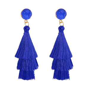 Colorful Layered Fashion Tassel Earrings Bohemian 3 Tier Fringe Statement Big Dangle Drop Earrings for Women Teen Girls Party Vacation Birthday Everyday Jewelry Gift Druzy Stud Post