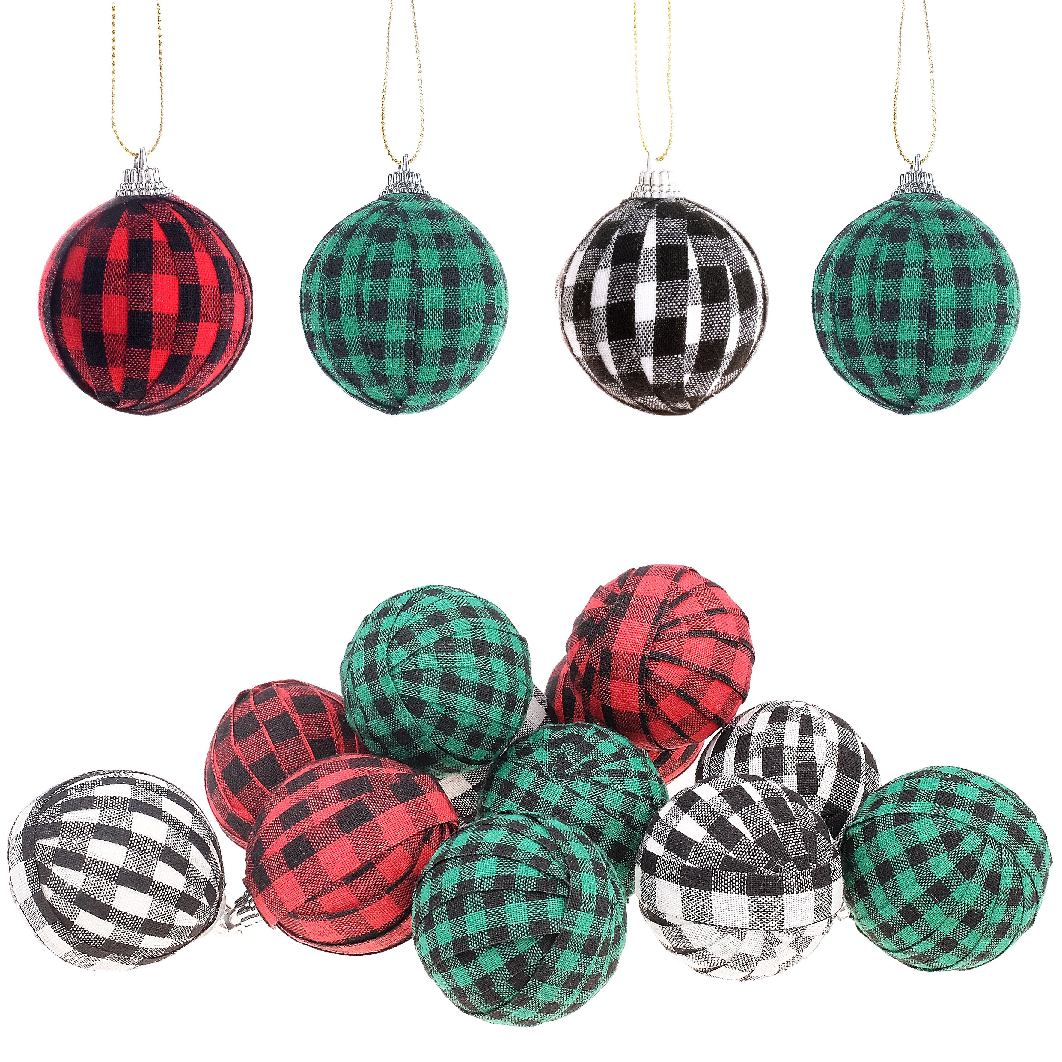 12 pcs of Buffalo Plaid Fabric Ball Ornament for Christmas Tree ...