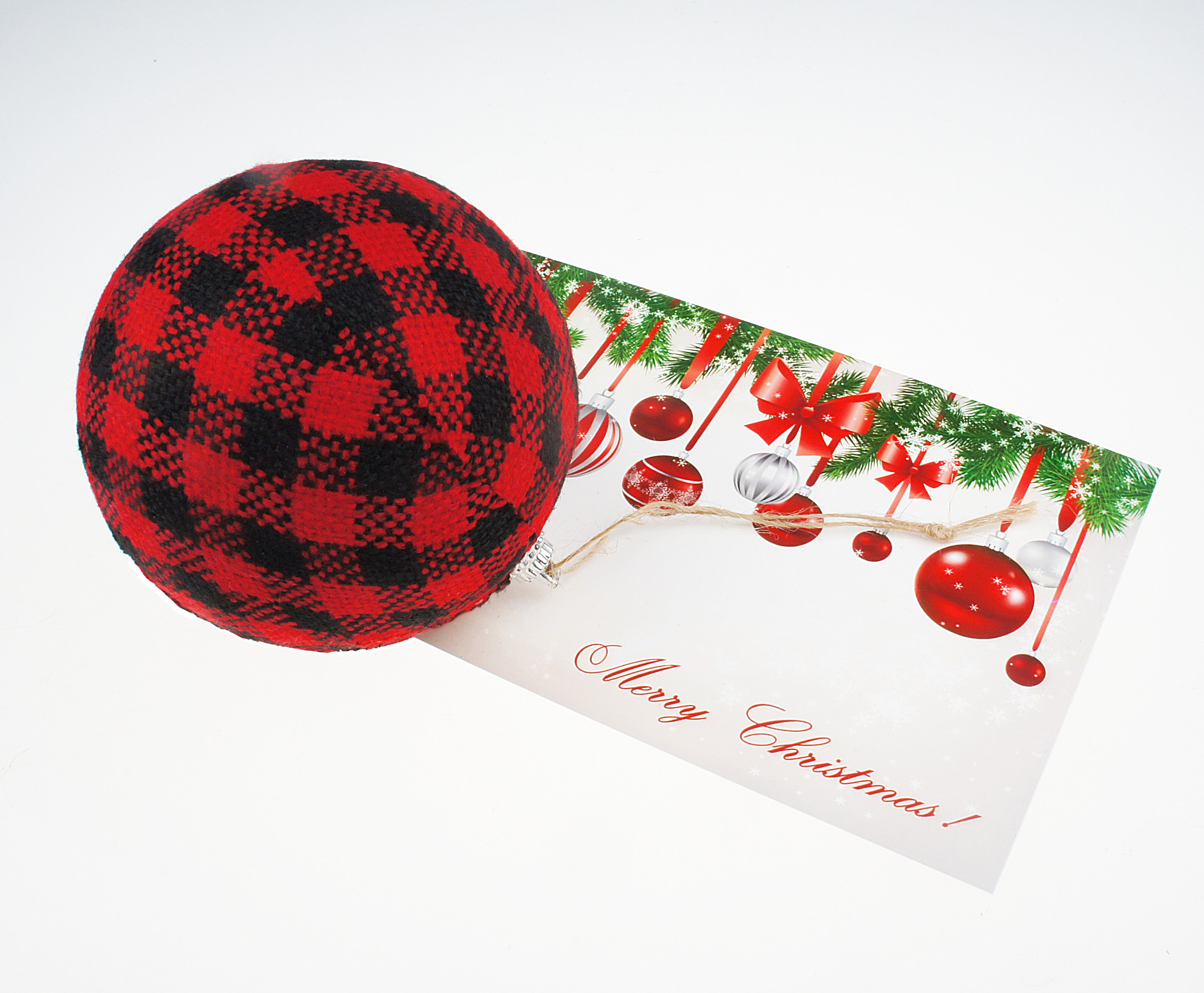 6 pcs Buffalo Plaid Fabric Ball Hanging Ornament Set Decorative Ball for Christmas Tree Party 3-1/4 Inches