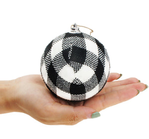 6 pcs Buffalo Plaid Fabric Ball Hanging Ornament Set Decorative Ball for Christmas Tree Party 3-1/4 Inches