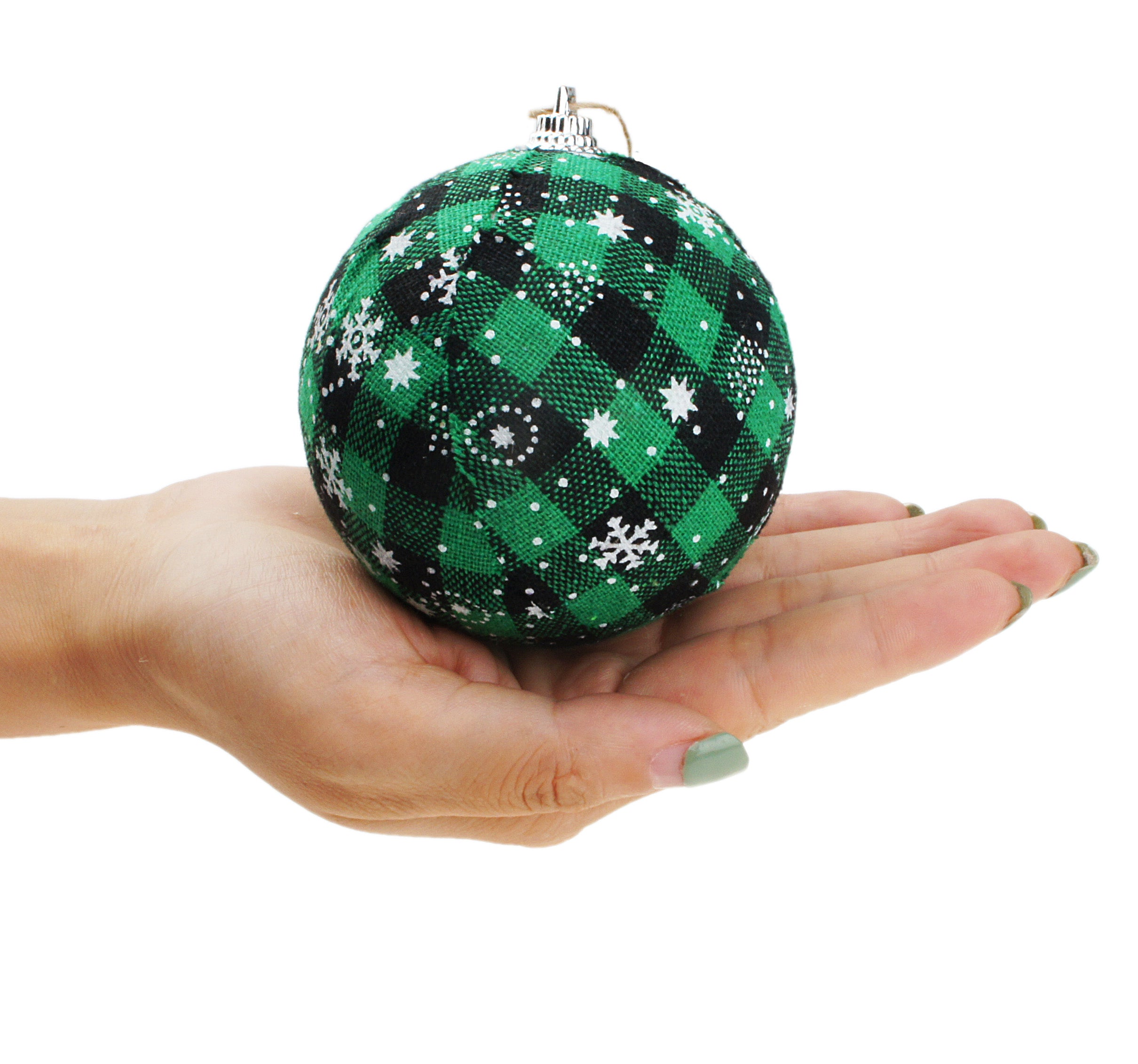 6 pcs Buffalo Plaid Fabric Ball Hanging Ornament Set Decorative Ball for Christmas Tree Party 3-1/4 Inches