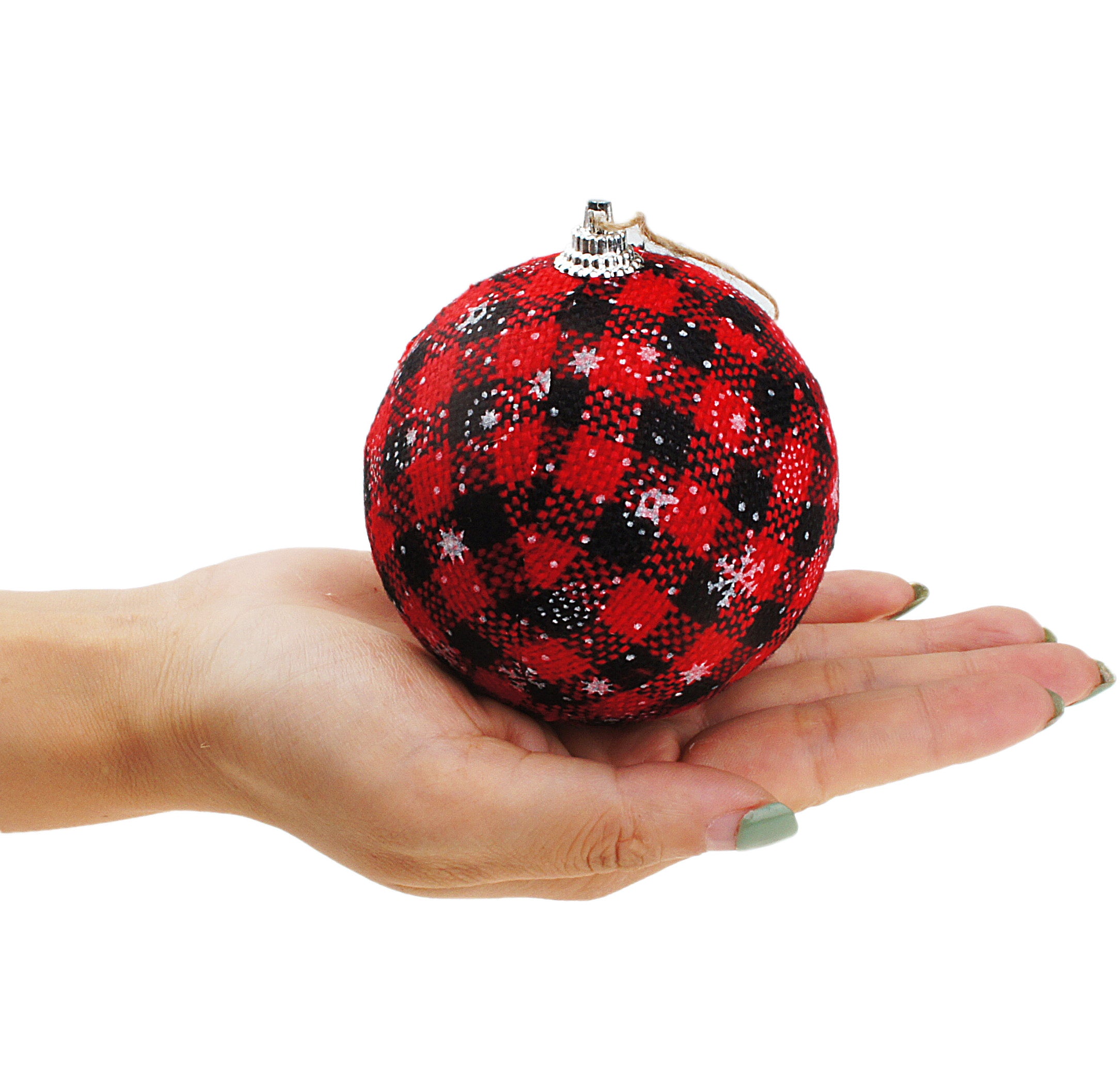 6 pcs Buffalo Plaid Fabric Ball Hanging Ornament Set Decorative Ball for Christmas Tree Party 3-1/4 Inches