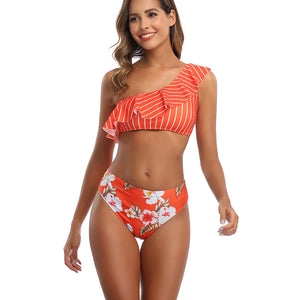 Womens One Shoulder High Waisted Bikini Set Two Piece Push Up Halter Swimsuits Bathing Suits