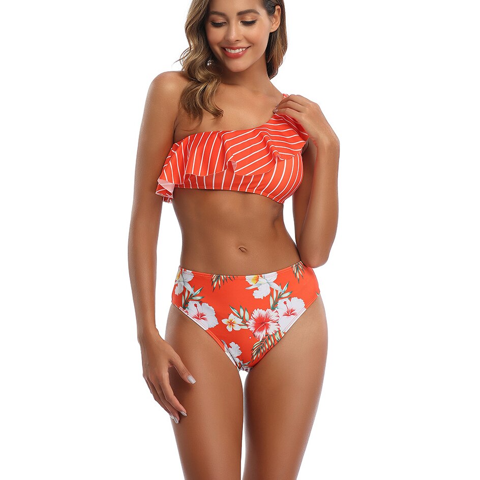 Womens One Shoulder High Waisted Bikini Set Two Piece Push Up Halter Swimsuits Bathing Suits
