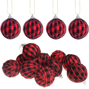 12 pcs of Buffalo Plaid Fabric Ball Ornament for Christmas Tree